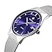 Men's Elite Sport Quartz Watch Male Silver-Tone Ultrathin Stainless Steel Mesh Band Watch With Date Blue