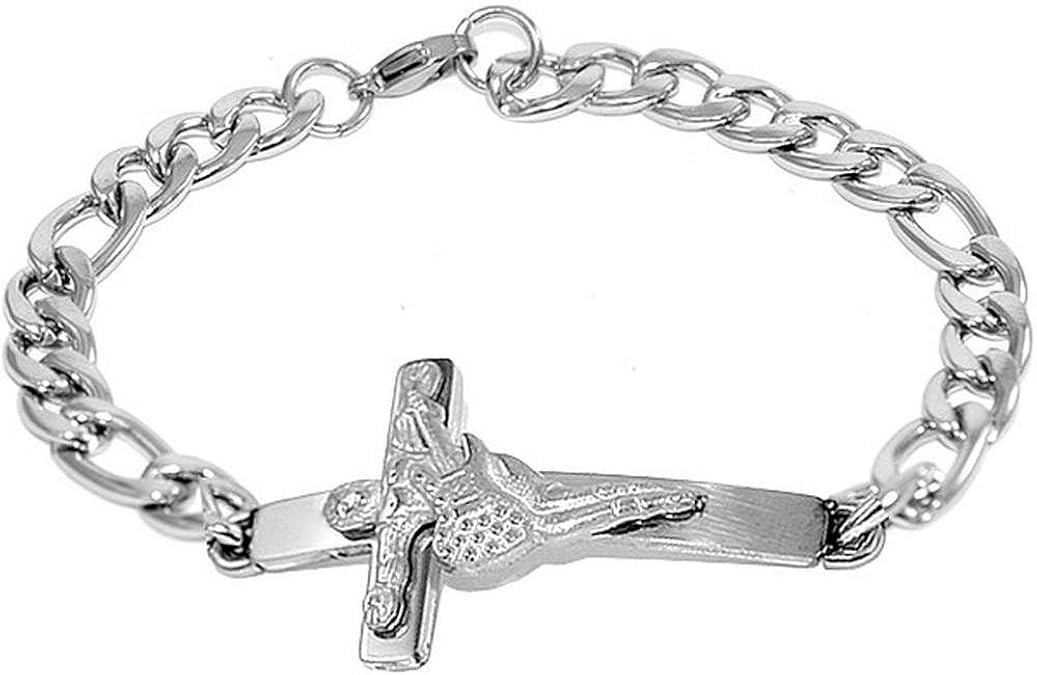 Papybiker66 Johnny HALLYDAY Bracelet Gourmette Croix Guitare Acier