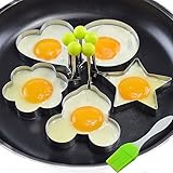 Neon Stainless Steel Nonstick Egg Cooker Ring Fried Egg Mold Pancake Molds with Oil Brush -Thickened and Reinforced, Set of 5