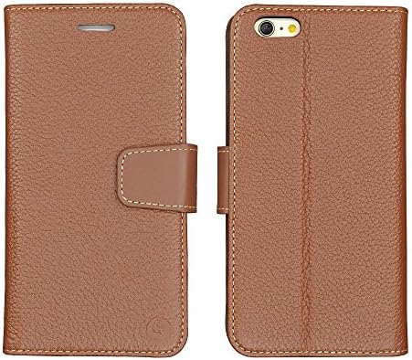 Yowosmart Real Leather Case for iPhone 6 Plus/6s Plus Top Grain Leather RFID Blocking Wallet Flip Case Sleeve Folio Book Cover with Credit Card Slots Cash Pocket Stand Holder Magnetic Closure Brown