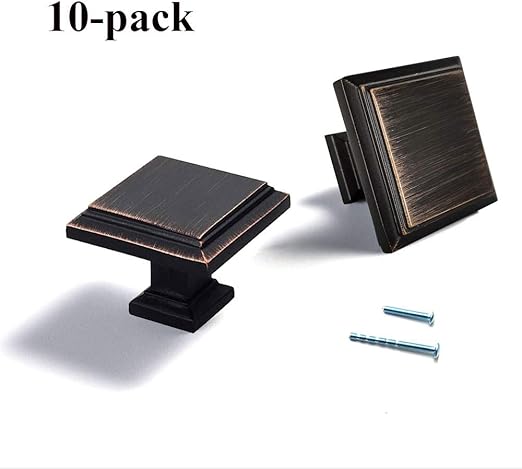 Probrico 10 Pack Heavy Duty Cabinet Knobs Drawer Pull Oil Rubbed Bronze Square Kitchen Furniture Hardware
