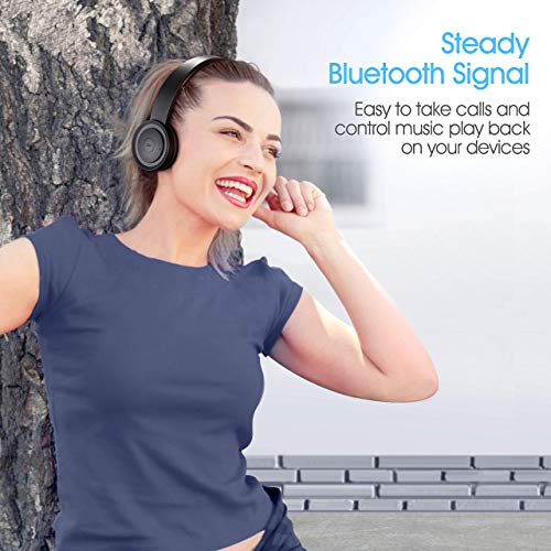 Bluetooth Headphones Over Ear, pollini Wireless Headset V5.0 with Deep Bass, Soft Memory-Protein Earmuffs and Built-in Mic for iPhone/Android Cell Phone/PC/TV(Black)