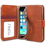 iPhone SE Case, TORU [Prestizio] Wristlet [Brown] Wallet Case with [CARD SLOT][ID HOLDER][KICKSTAND][WRIST STRAP] for iPhone 5 / 5S / iPhone SE - Brown