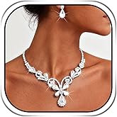 Sixexey Bridal Rhinestone Jewelry Sets Silver Wedding Necklace Earrings Sparkly Prom Costume Neck Jewelry for Women