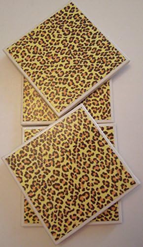 Handmade Trendy Ceramic Tile Coasters - Cheetah Animal Print - Set of 4 Drink Coasters - Unique and Handmade