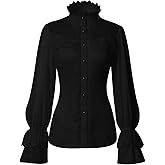 Women's Retro Victorian Lotus Lace Stand Collar Long Sleeve Shirts