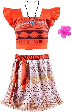 Litcuter Girls Princess Moana Costume For Christmas With Necklace and Plumeria Flower For Girls 2-10Y (multicolored, 2T-3T)