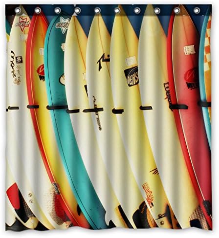 Custom Colorful Surfboard Waterproof Polyester Fabric Bathroom Shower Curtain with Ringstandard Size 60 X72 Inches