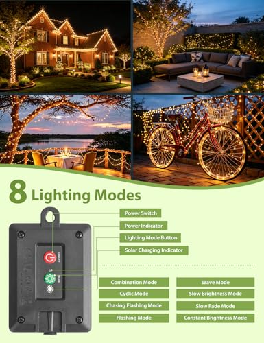 Giliwosy Guirnaldas Luces Exterior Solar 2 Packs, 15+2M 150 LED Luces Solares LED Exterior Jardín, 8 Modos IP65 Impermeable Blanco Cálido Cadena Luces LED para Jardin, Terraza, Árbol, Bodas, Fiestas