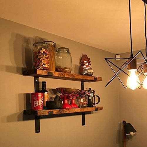Shelves, Rustic Industrial chunky solid wood Shelf complete with Metal Brackets (1 shelf) 22cm deep
