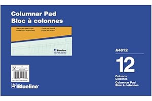 Blueline Columnar Pad, Glued Top Binding, 12 Columns with Description, 50 Sheets, 14-Inch x 8-3/8-Inch, Blue (A4012)