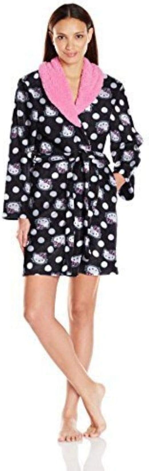 Hello Kitty womens Hello Kitty Pretty in Plush Robe Bathrobe Black