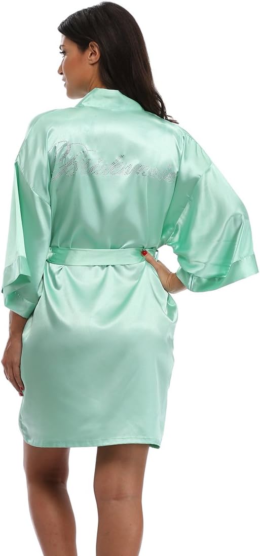 The Bund Women's Short Bride Bridesmaid Kimono Robes for Wedding Party