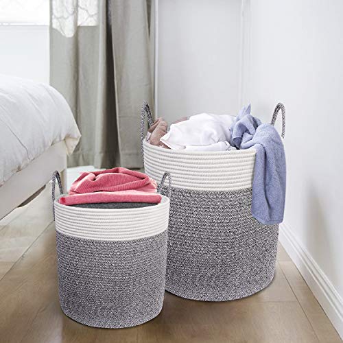 X-Large Cotton Rope Basket – 18"x18" Decorative Woven Basket for Laundry, Baby, Blanket, Home Storage Container (Grey)
