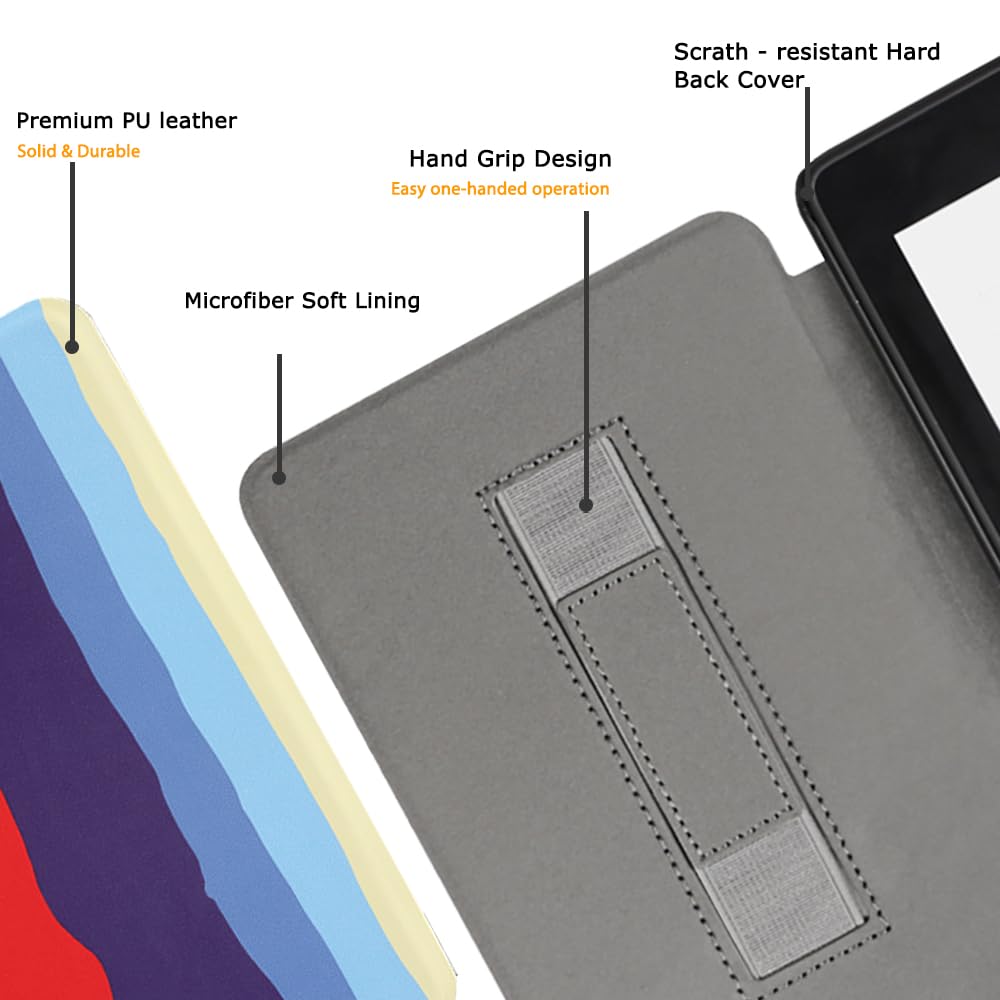SCSVPN Case for 6.8'' Kindle Paperwhite 11th Generation-2021 & Kindle Paperwhite Signature Edition - Ultra Slim Premium Durable PU Leather Smart Cover with Hand Strap - Auto Sleep/Wake, Colorful Red