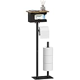 FEXIA Toilet Paper Holder Stand with Shelf and Wipes Storage Drawer, Free Standing No Drill Bathroom Organizer, Heavy Duty Iron Wood Toilet Paper Holder for Large Rolls, Waterproof No Tip Over