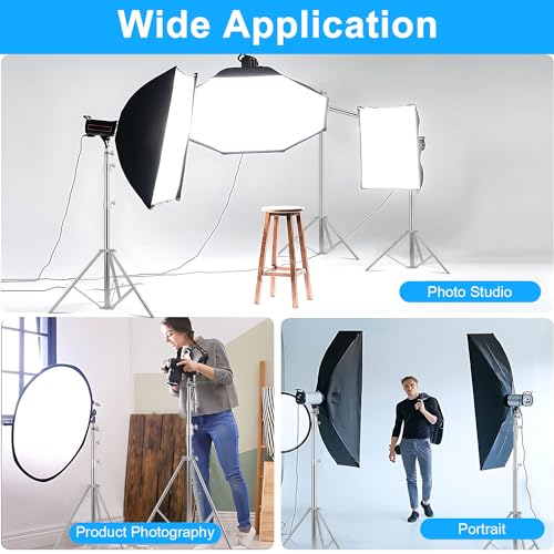 Gluckluz Stainless Steel Light Stand 280cm Heavy Duty Photo Studio Light Stand Height Adjustable Lighting Tripod Holder with 1/4" to 3/8" Universal Adapter for Home Photography Studio Softbox (Silver)
