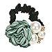 Canserin Pearls Beads Rose Flower Hair Band Rope Scrunchie Ponytail Holder (Green)