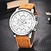 FOVICN Men's  Fashion Business Quartz Watch with Brown Leather Strap Chronograph Waterproof Date Display Analog Sport Wrist Watches, White