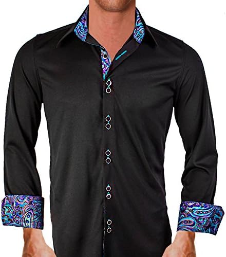 Anton Alexander Active Collection Men's Designer Dress Shirt Made In USA -XS Fitted-Black/Purple Paisley