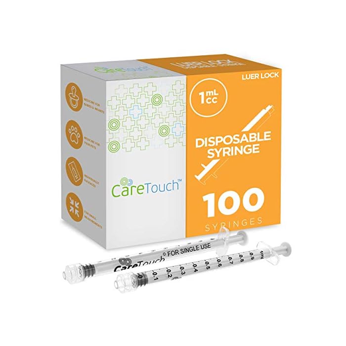 1ml Syringe Only with Luer Lock Tip - 100 Syringes Without a Needle by Care Touch - Great for Medicine, Feeding Tubes…