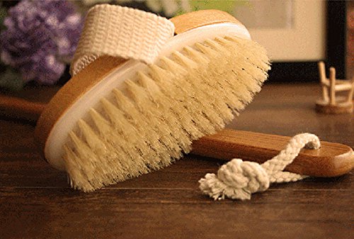 image for Kidirt Bathroom Wooden Long Handle Brush, Bath Brush Scrub Body Cleani