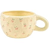 Denovin Ceramic Coffee Mug, Creative Flower Fruit Cup for Women Friends, 8.5 oz/250 ml Cute Coffee Mugs for Latte Tea Milk (Cute Peach)