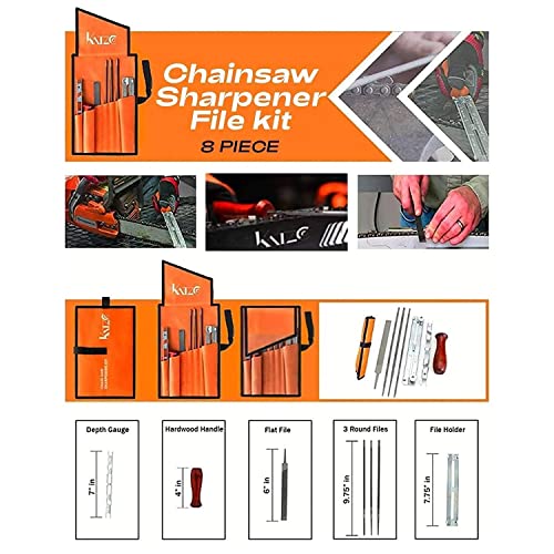 Katzco Chainsaw Sharpener File Kit Contains 5/32, 3/16, and 7/32 Inch Files, Wood Handle