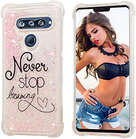 LG V40 Case, LG V40 ThinQ Case, AUMIAU Flowing Floating Liquid Glitter Bling Pretty Cute Lovely Soft TPU Shockproof Flexible Cases Cover for LG V40 ThinQ 2018 Release (Pink)
