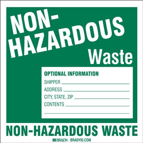 Brady 121154, B7569 6X6 Grn/Wht 100 Pcs/Pkg Haz Lbl, 6" Height x 6" Width, White on Green, Legend "Non-Hazardous Waste...Etc" (100 per Package)