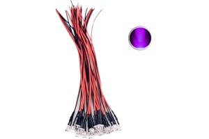 CLEISCRY 30pcs 12 Volt 5mm Flat top UV Purple LED Lights Emitting Diodes Pre Wired 7.9 Inch DC 12V LED Light Water Clear Lens Small LED Lamps (5mm Flat top, UV 395nm (30pcs))