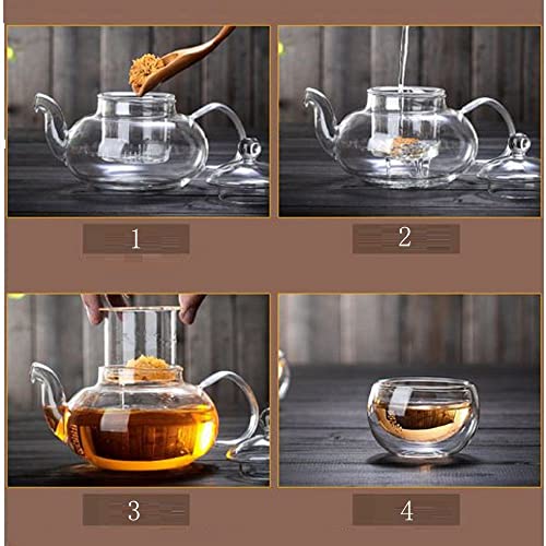 HOOPZOZA Glass Tea Maker Teapot With Filtering Glass Warmer 6 Tea Cups Set 50mL (A-set)