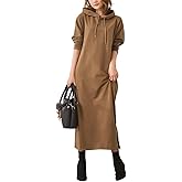 chouyatou Women's Basic Solid Long Sleeve Sweatshirt Hoodie Maxi Dress With Pockets