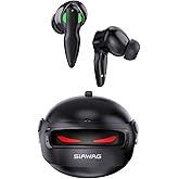 SIAWAG Wireless Earbuds Bluetooth 5.4 Headphones 35H Stereo Deep Bass in-Ear Buds with ENC Call Noise Cool Gaming Bluetooth Headphones with 25ms, IP5 Dual Mode Earphone for Gaming Sport Workout, Black