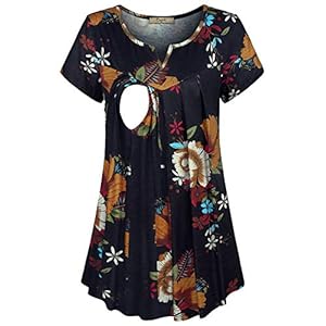 JOYMOM Maternity Summer Split V Neck Short Sleeve Breastfeeding Tunics Tops