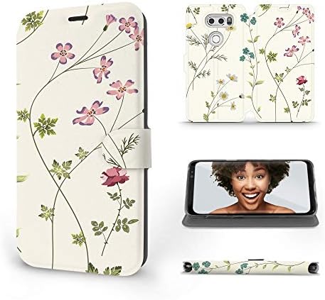 MOBIWEAR | Slim FLIP Case | Compatible with LG V30, Made in EU Phone Case, Premium Cover, Transparent TPU Soft Silicon, Flexible Book Style - Wild flowers