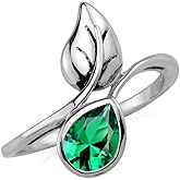 Silvershake 8X6mm Pear Shape Gemstone 925 Sterling Silver Leaf Vintage Inspired Solitaire Bypass Ring Jewelry for Women