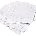 12 White Linen Cocktail Napkins 6x6 Inch, Linen Hemstitch Napkins, Cloth Cocktail Napkins Washable, Mini Napkins, Linen Coasters, Napkin Coasters, Reusable Napkin, Mini Cloth Napkins