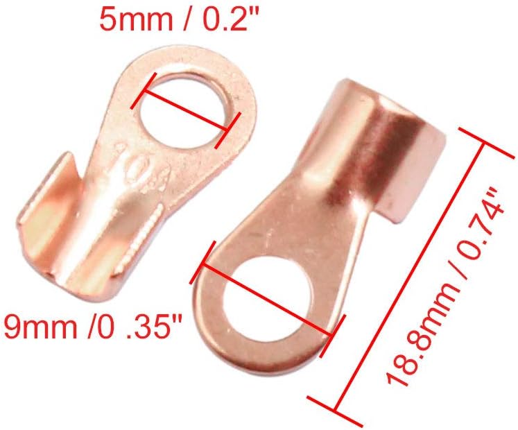 sourcing map 10pcs 10A Copper Ring Terminals Lug Battery Cable Connector, Rose Gold Tone, 14 x 10 x 1 cm - Image 3