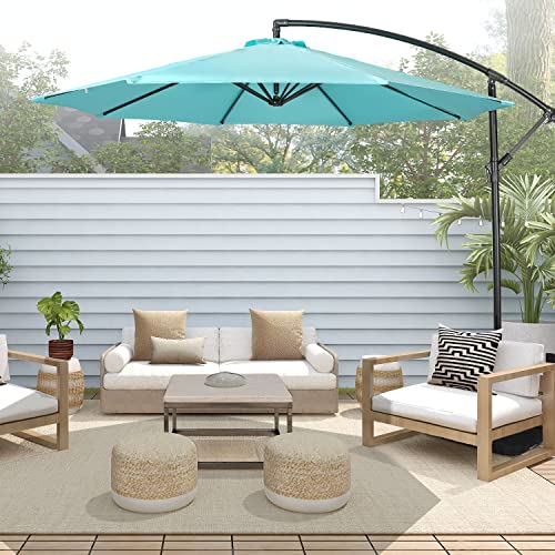 HAUSHOF 10FT Patio Umbrella, Outdoor Offset Hanging Cantilever Umbrella, Waterproof & UV Protection, Easy Assembly and Quick Tilt Adjustment, For Garden, Seaside, Pool, Yard