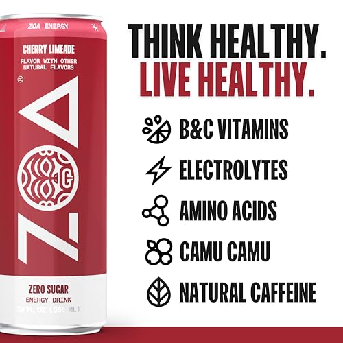ZOA Zero Sugar Energy Drinks, Cherry Limeade Clean SugarFree Formula