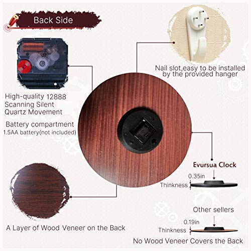 SKJIND 40cm Vintage Farmhouse Kitchen Wall Clocks Battery Operated Rooster Analog Clock for Dinning Living Room Decor,Thicken Wood Board,Non-Ticking