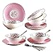 Jusalpha Elegant Porcelain Tea Cup and Saucer Set-Coffee Cup Set with Saucer and Spoon-6OZ (Set of 6, Pink)