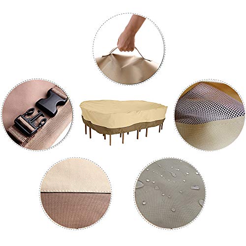 kdgarden Outdoor Rectangular/Oval Patio Table and Chairs Set Cover, Heavy Duty Waterproof 600D Large Furniture Set Cover for All Weather Protection, 88" L x 58" W x 30" H, Beige Brown - Thumbnail 3