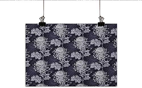 homehot Floral Simulation Oil Painting Gothic Flower Bouquet Chrysanthemum Blooming Harvest Baroque Artful Motif Decorative Painted Sofa Background Wall 24"x16" Indigo Pale Grey