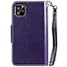 FLYEE Case Compatible with iPhone 11 Pro Max(6.5 inch,2019 Release),Wallet Case for Women and Girls with Card Holder and Mirror,[Kickstand][Embossed] 9 Cards Slots Premium Leather Flip Case -Purple