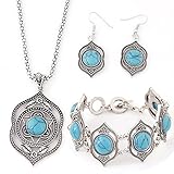 Rurah Retro Jewelry Set Bohemian Wind National Wind Female Turquoise Earrings Necklace Bracelet Set