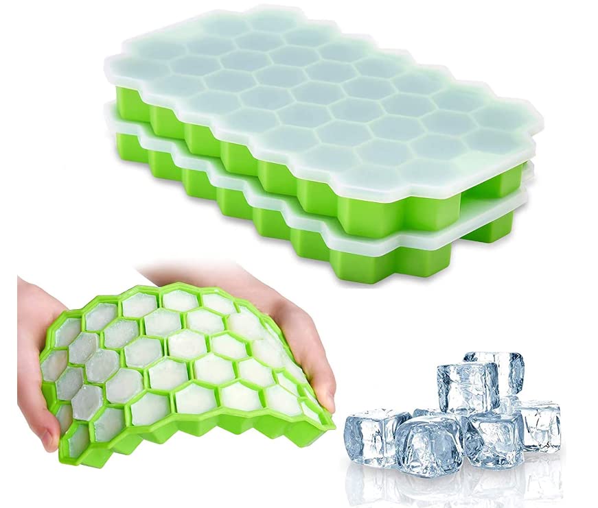 TIJAR® Ice Cube Tray with Lids, Soft Silicone Ice Moulds, Diamond Shape Ice Cube for Drinks and Desserts, Easy Removal (Green, 2 Packs)