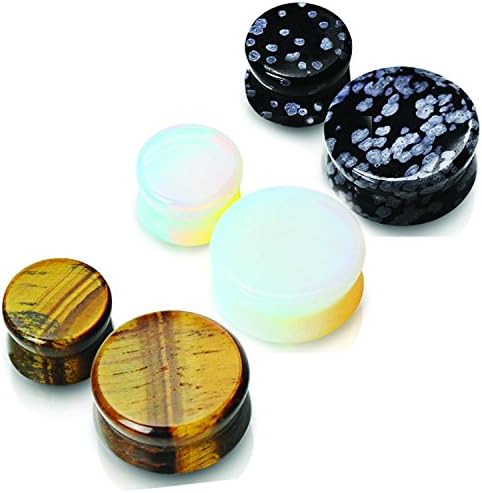 3 Pair of 5/8(6 Total) 16mm Obsidian Opalite & Tigers Eye Semi Precious Stone Ear Plugs Gauges
