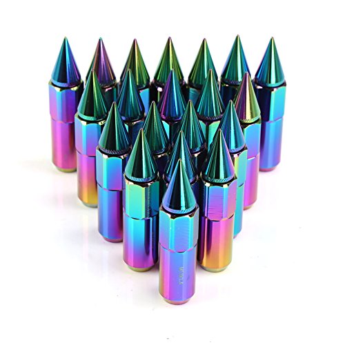 Rupse 20pcs M12x1.5 7075 Aluminum Multicoloured Spiked Lug Nuts Extended Tuner Wheels/Rims For Honda,Mitsubishi,Toyota, Mazda, Subaru etc (Red&Green)